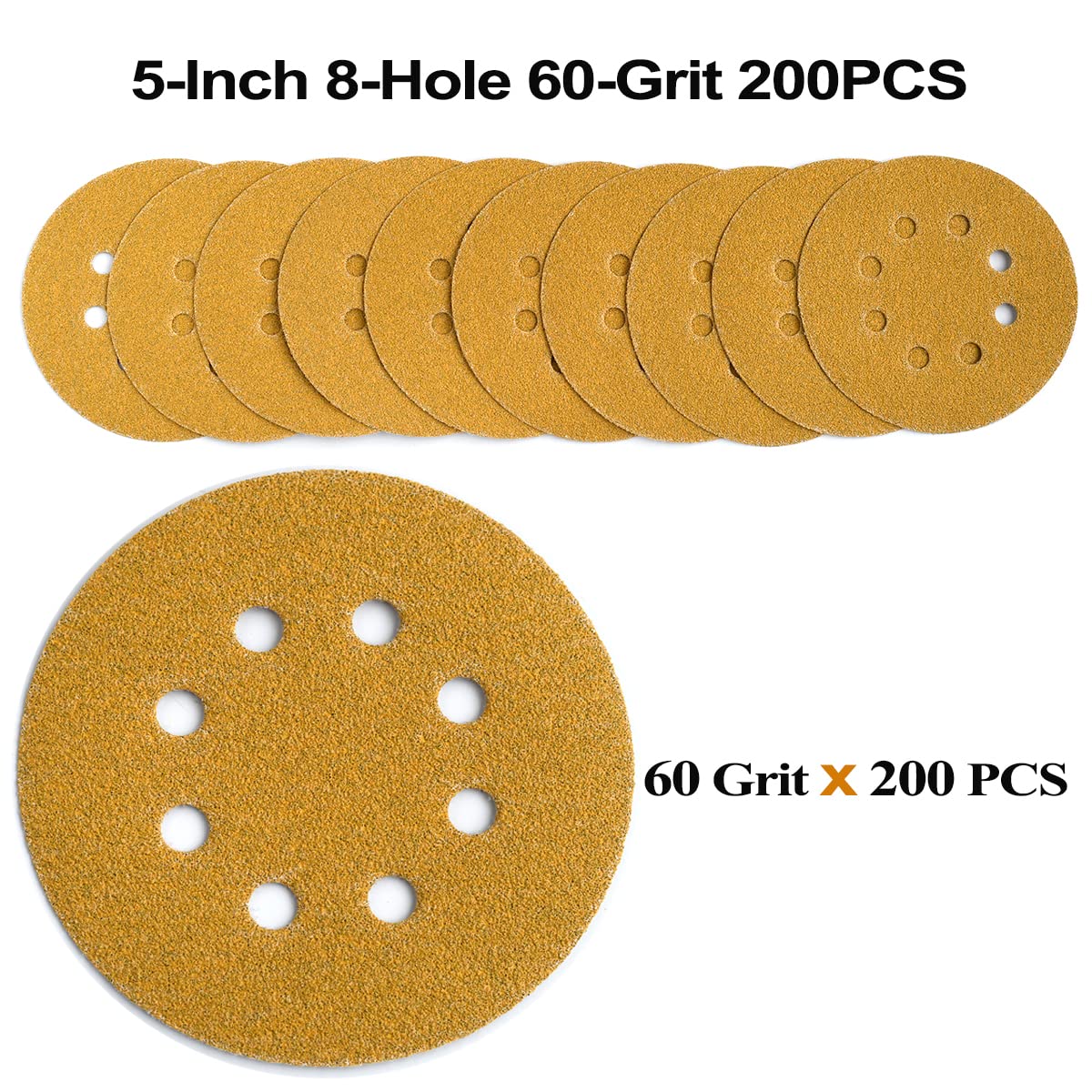 Schleifscheiben, 12,7 cm, 8 Löcher, Schleifscheiben, Körnung 60, 200 Stück