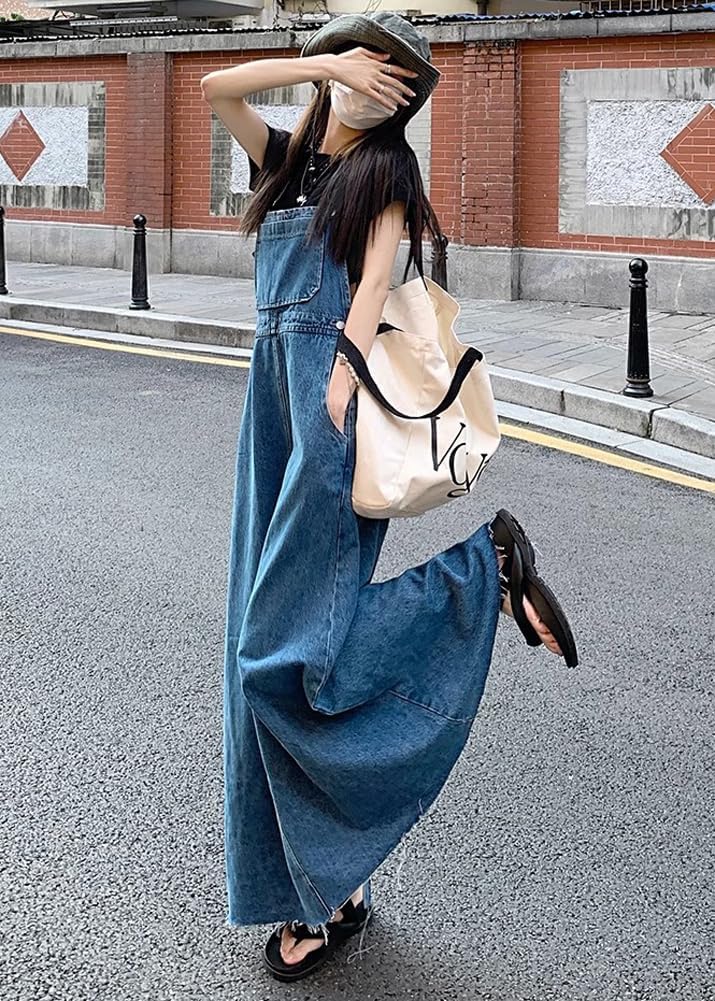 Ru Sweet Women's Adjustable Strap Distressed Denim Overall Dress A-Line Pinafore Bib Jean Dress with Split - Image 4