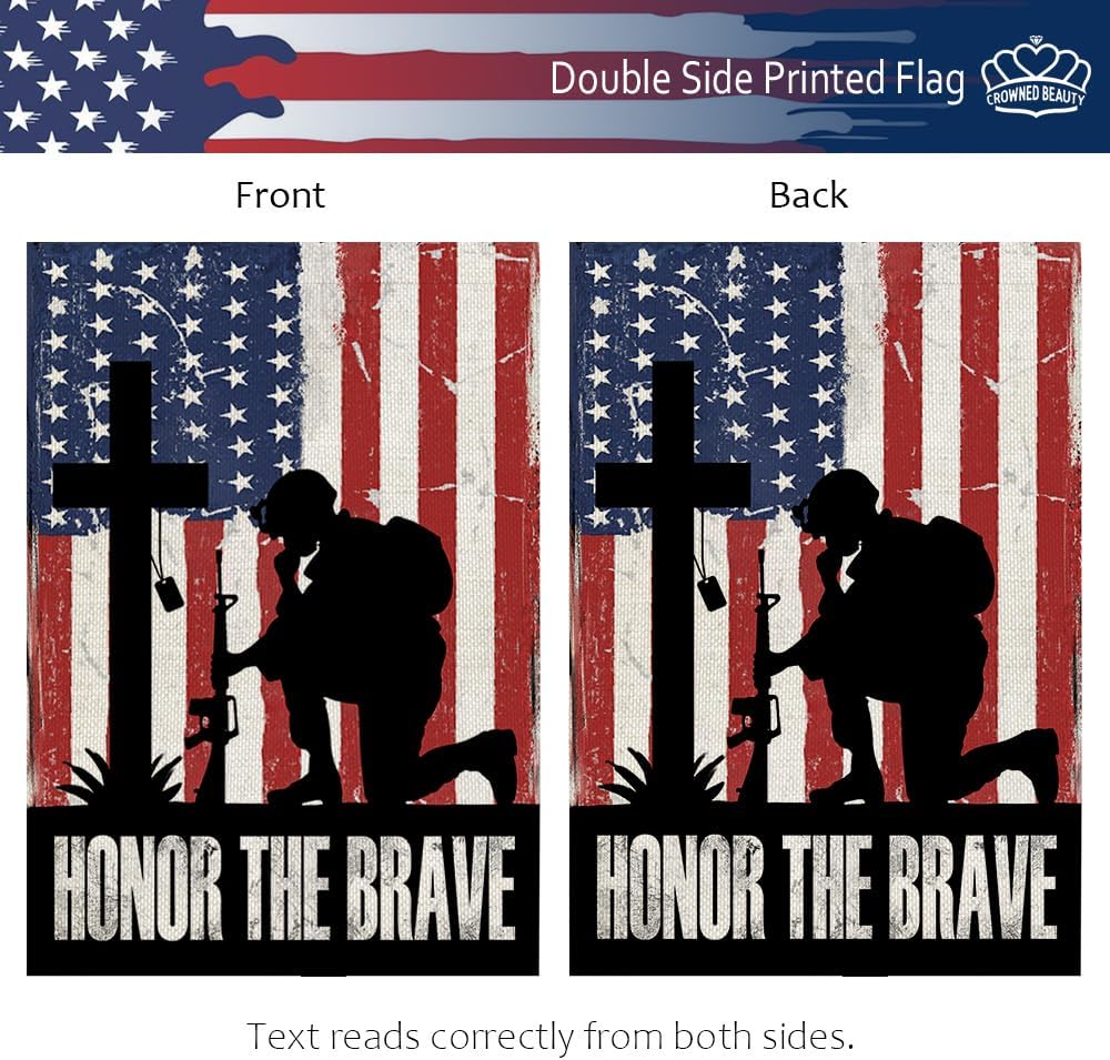 CROWNED BEAUTY Patriotic Memorial Garden Flag12x18 Inch Double Sided Honor the Brave 4th of July American Soldier Cross Independence Outside Yard Decor - Image 5