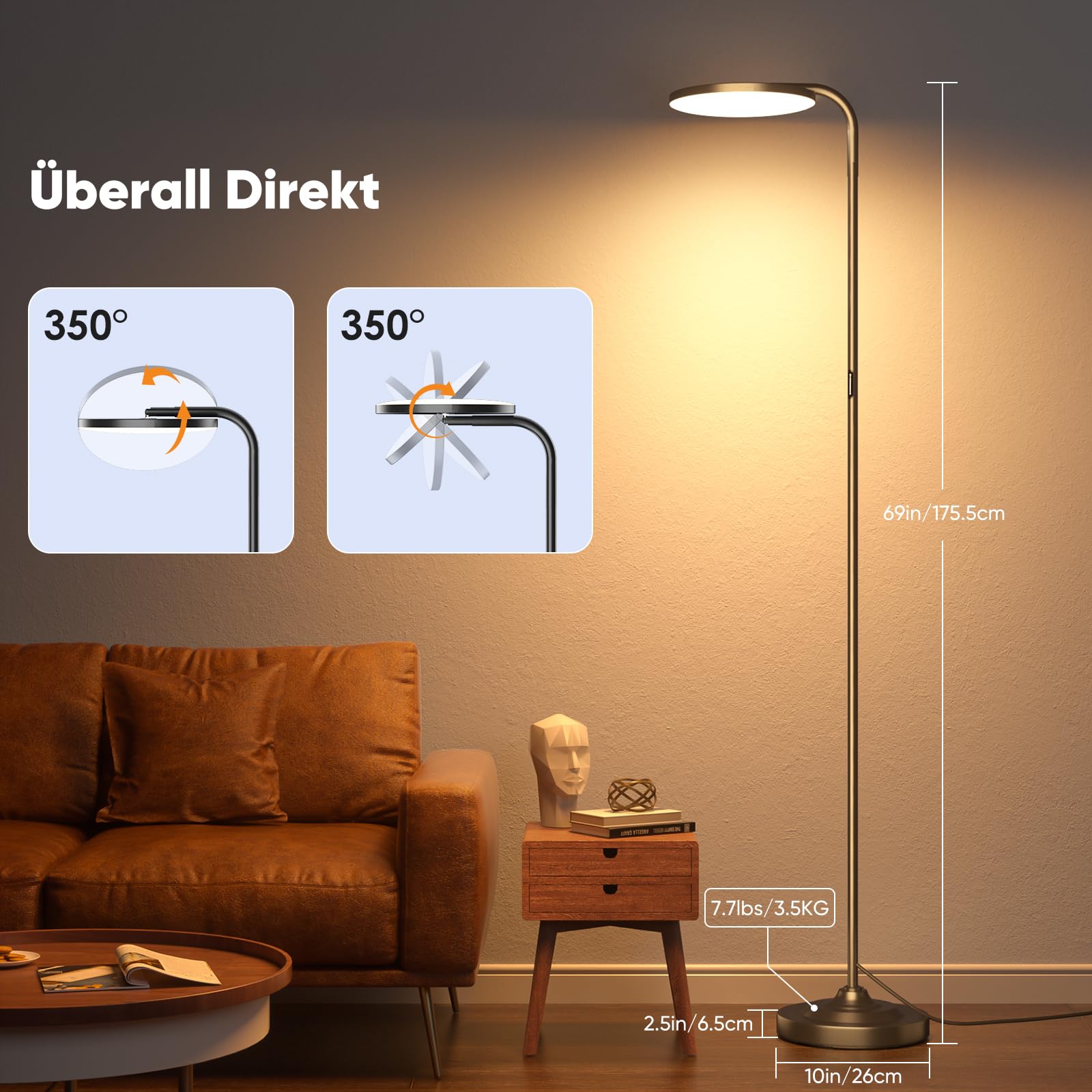 SIBRILLE Stehlampe Wohnzimmer 36W, Superhelle Stehlampe Dimmbar mit Fernbedienung, 3000K-6000K Deckenfluter LED Dimmbar Hohe Stehleuchte, Drehbare Leselampe für Wohnzimmer Schlafzimmer Büro