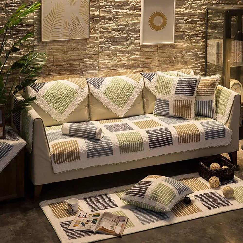 Haoch Cotton Sectional Sofa Throw Cover Pad Multi-size Couch Slipcover Pet Backing And Armrest Sold Separately Furniture Cover For Our Sectional Couch,A Bench And A Chair-A 35x83inch(90x210cm)
