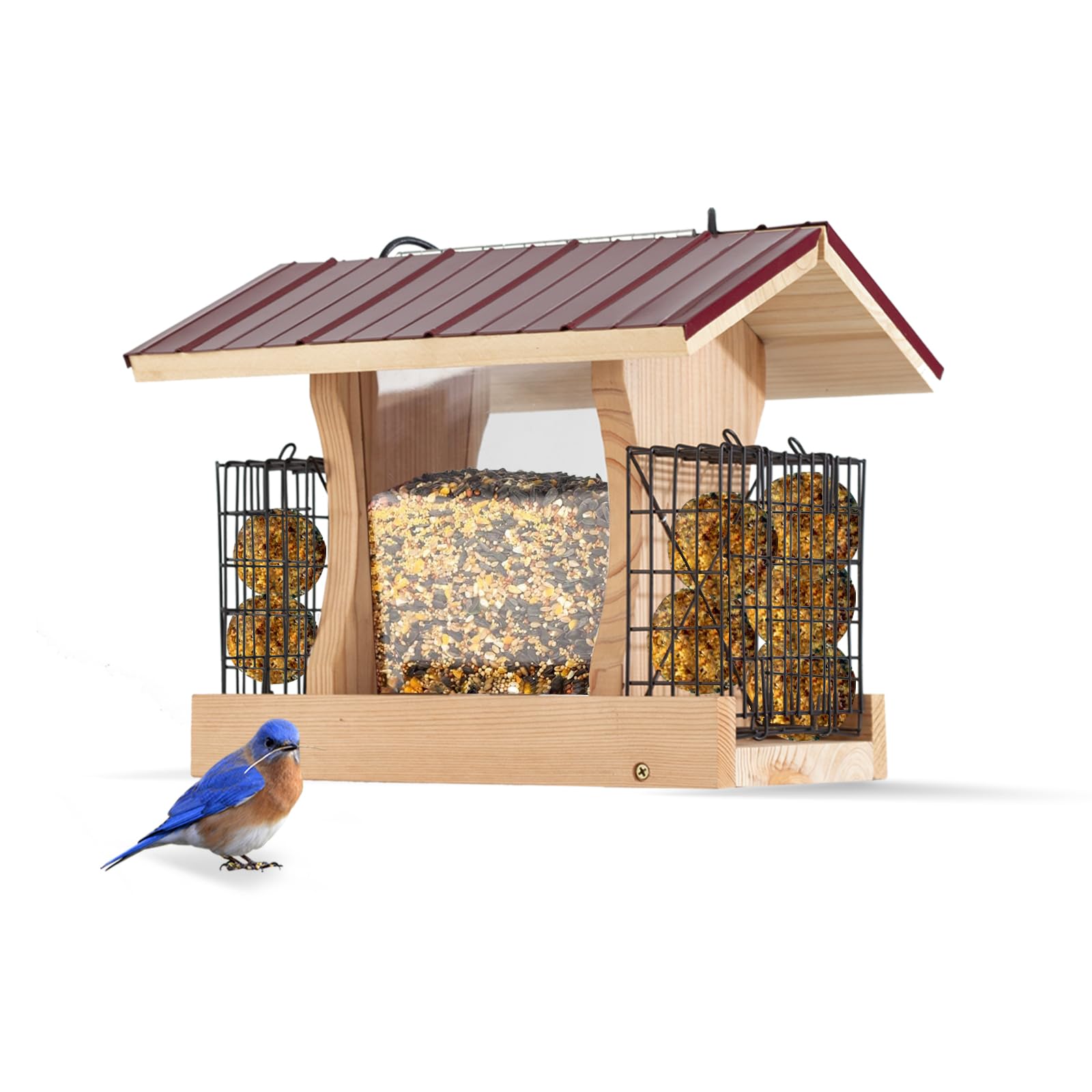 XL Hopper - Comedero para pájaros para exteriores, kits de comedero de pájaros para adultos para construir, comedero de rancho con jaulas de sebo - Cedro rojo resistente de 3/4 pulgadas - Larga