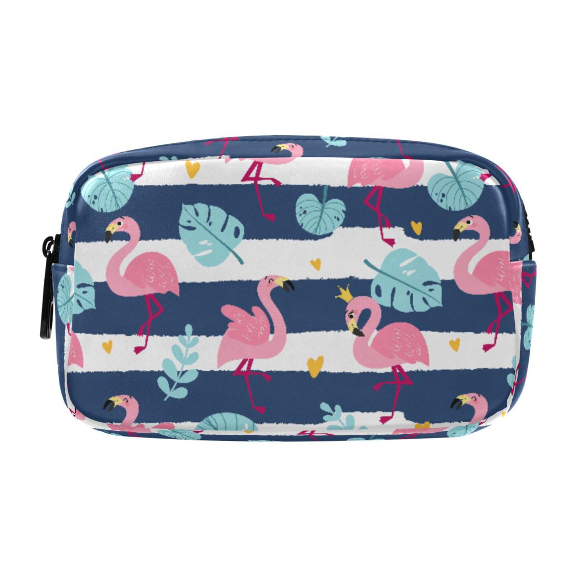 ALAZA Aesthetic Leather Pencil Case 2 Compartments Pink Flamingo Stripes — image 1