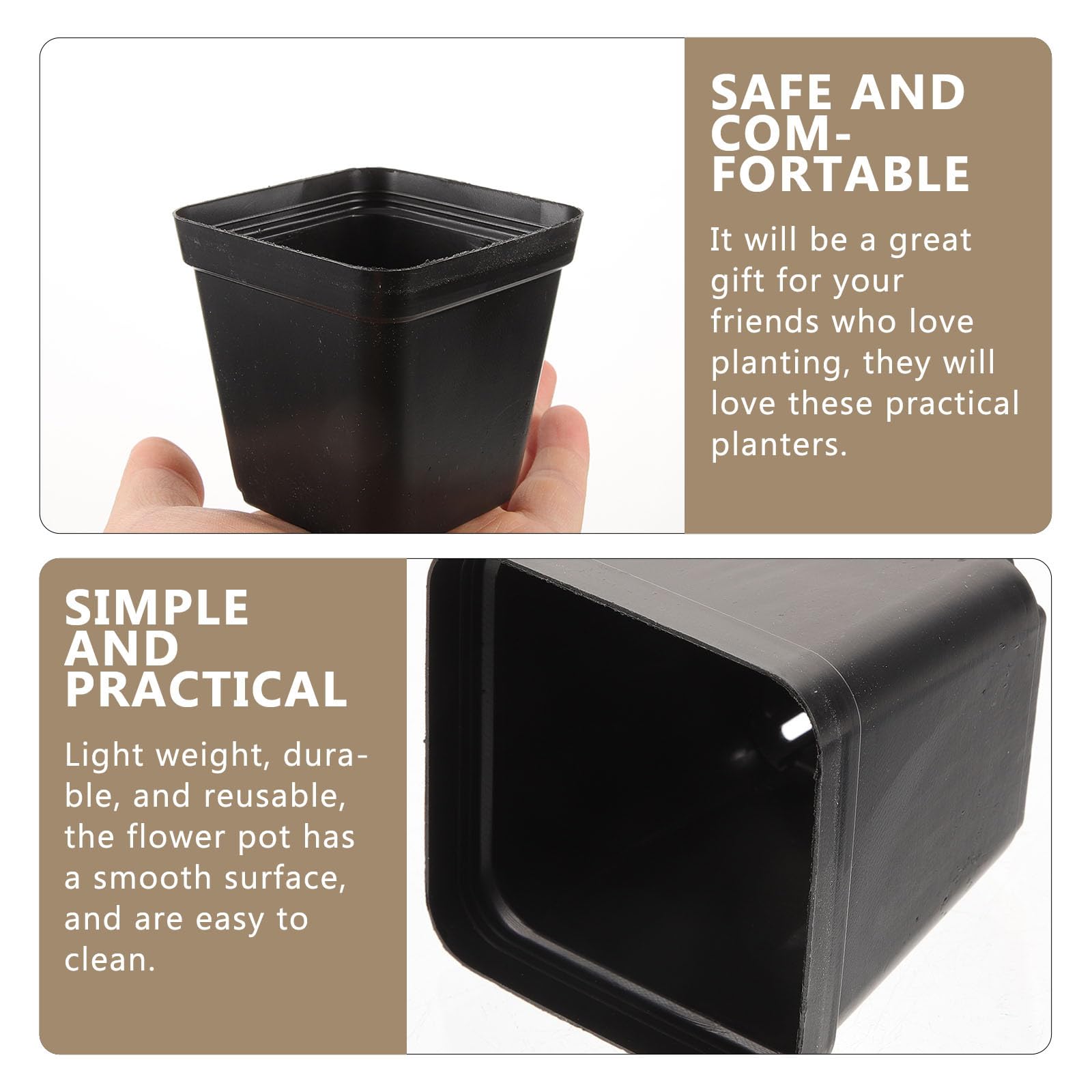 VALICLUD Lot de 120 Pots de Semis Carrés en Plastique Noir avec Trous de Drainage, Légers et Faciles à Nettoyer pour Culture et Plantation de Jeunes Plants