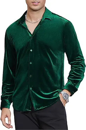 Alex Vando Mens Velvet Shirts Regular Fit Long Sleeve Soft Stretch Casual Button Down Shirt