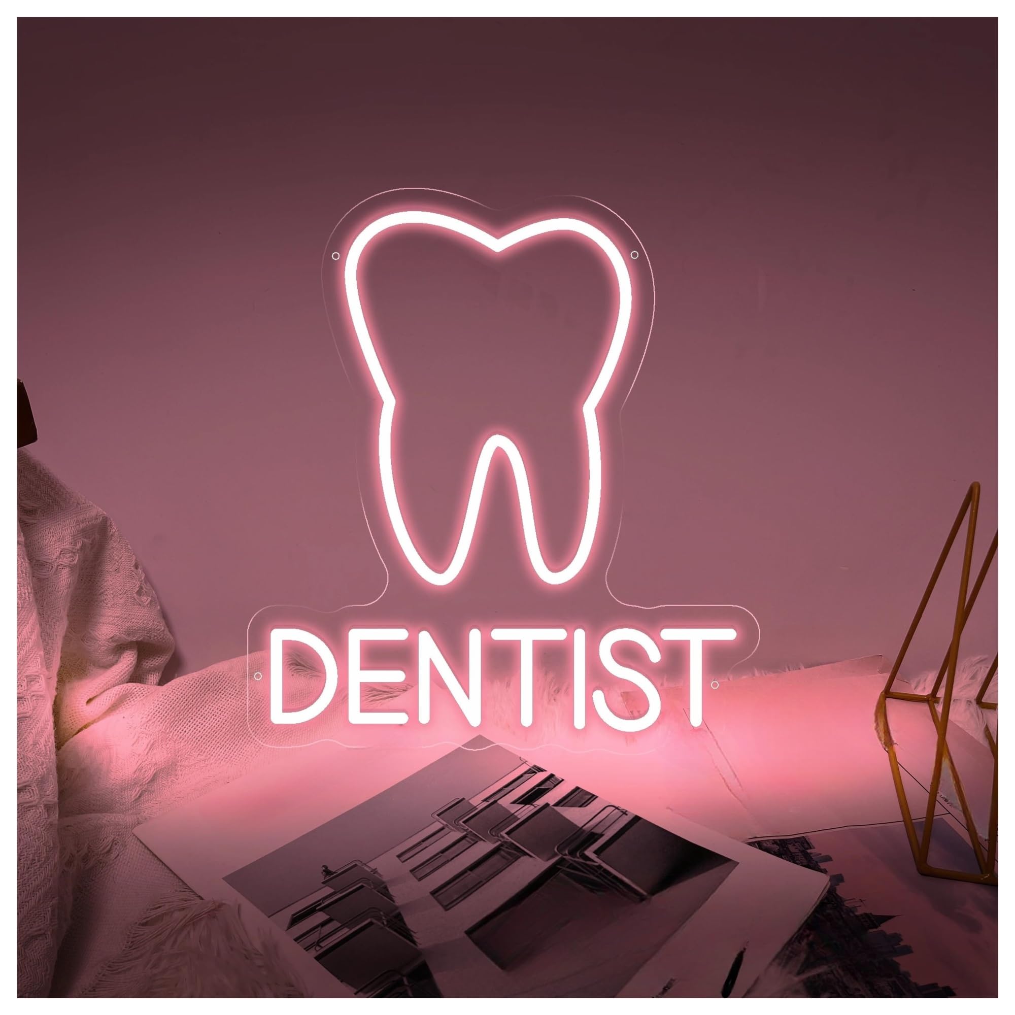 LEMST Sign Lamp Dentist Neon Sign Teeth Shop Dentist's Office Room Business Wall Decoration USB Powered Luminous Signs 40cmx36cm(C)