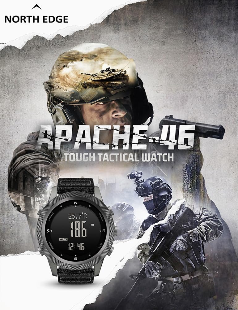 NORTH EDGE APACHE-46 Orologi Sportivi Digitali da Uomo Orologi Militari con Bussola Temperatura Passi Tracker Sport Orologi Tattici di Sopravvivenza