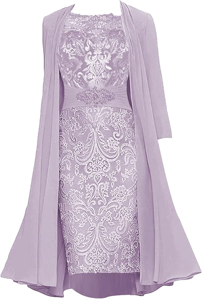 fitted lace wedding dress Amazon.com: Purple Mother of The Groom Dresses for Fall Wedding Tea Length  2 Pieces Beaded Appliques Chiffon Party Dress with Jacket, US 22w :  Clothing, Shoes & Jewelry main image 1