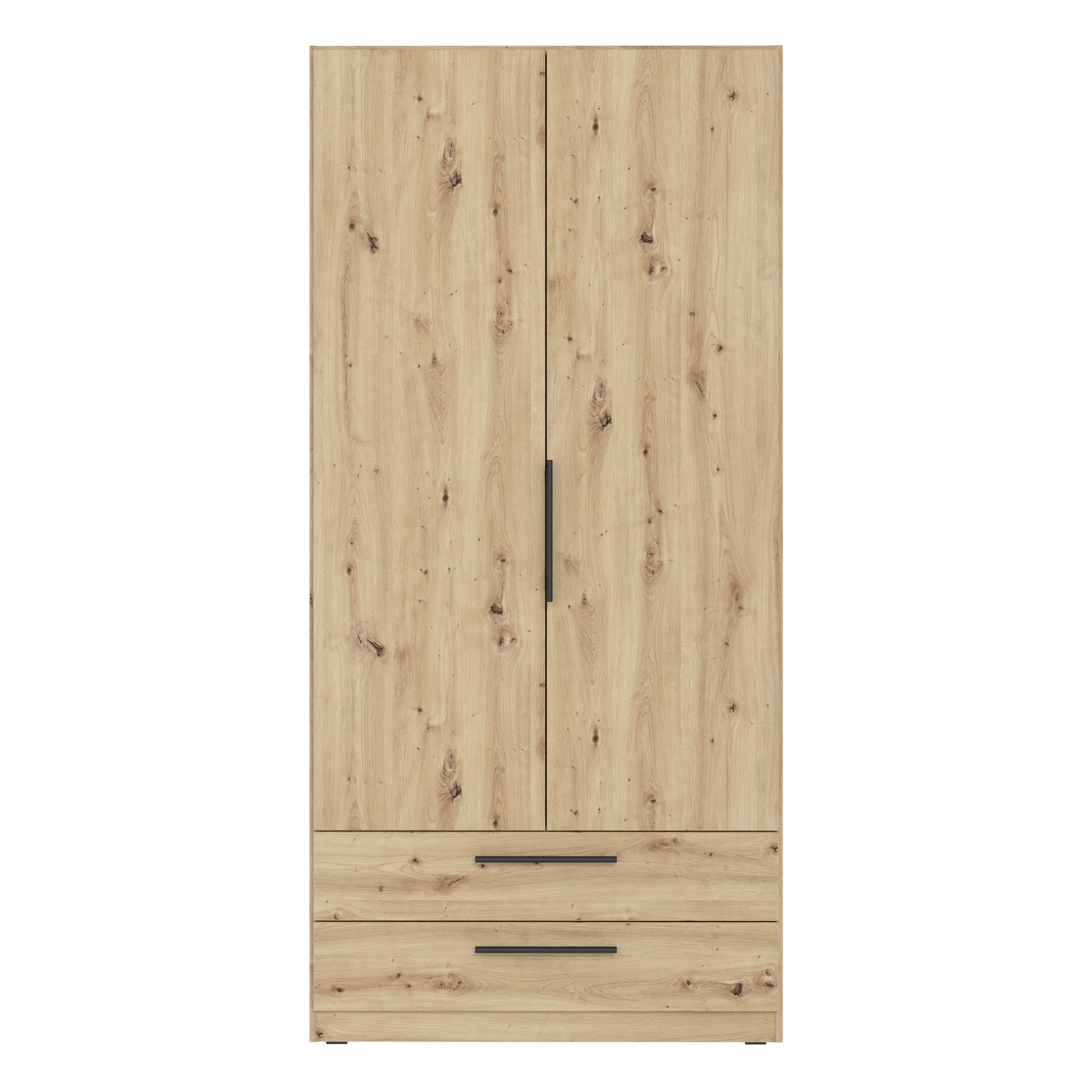 Forte CADIXO Kleiderschrank 100, klassischer Schrank mit Zwei Drehtüren und 2 Schubladen, Holzwerkstoff, Artisan Eiche Dekor, 100,9 cm breit, 212,9 cm hoch, 58,9 cm tief