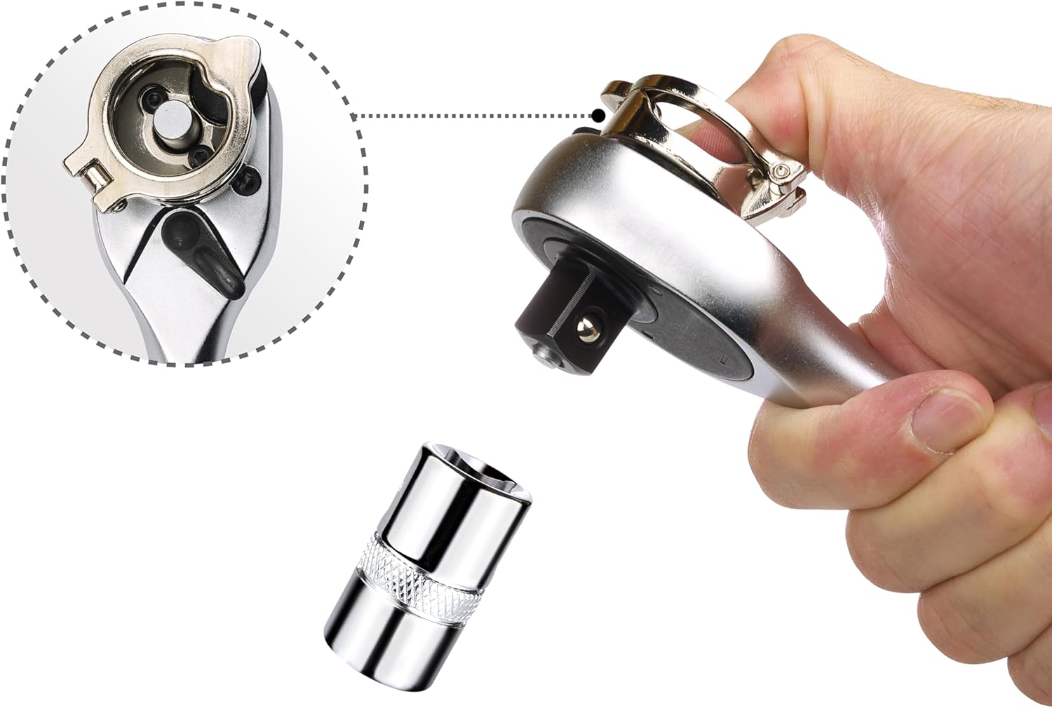 Ascend Tools 3/8 inch Drive Easy Wheel Ratchet, 72 Tooth Ratcheting Action, Quick Release Head, Rotator, Spinner, Socket Wrench