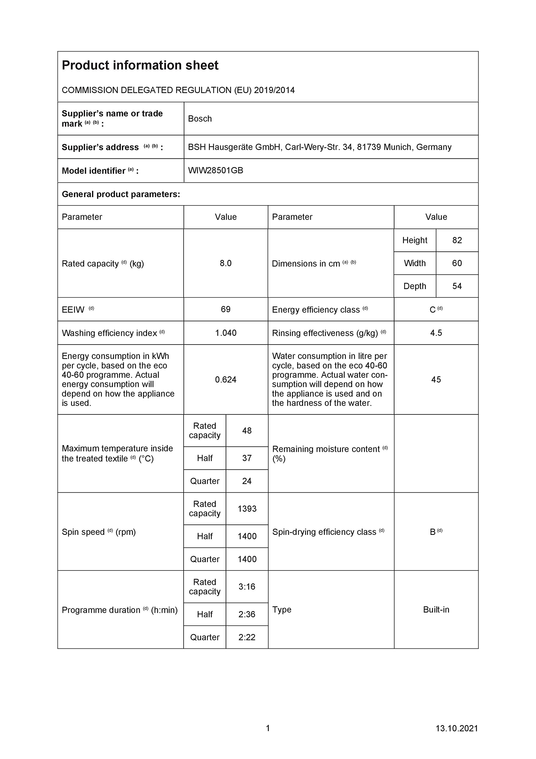Bosch WIW28301GB Serie 6 Builtin Washing Machine with EcoSilence Drive
