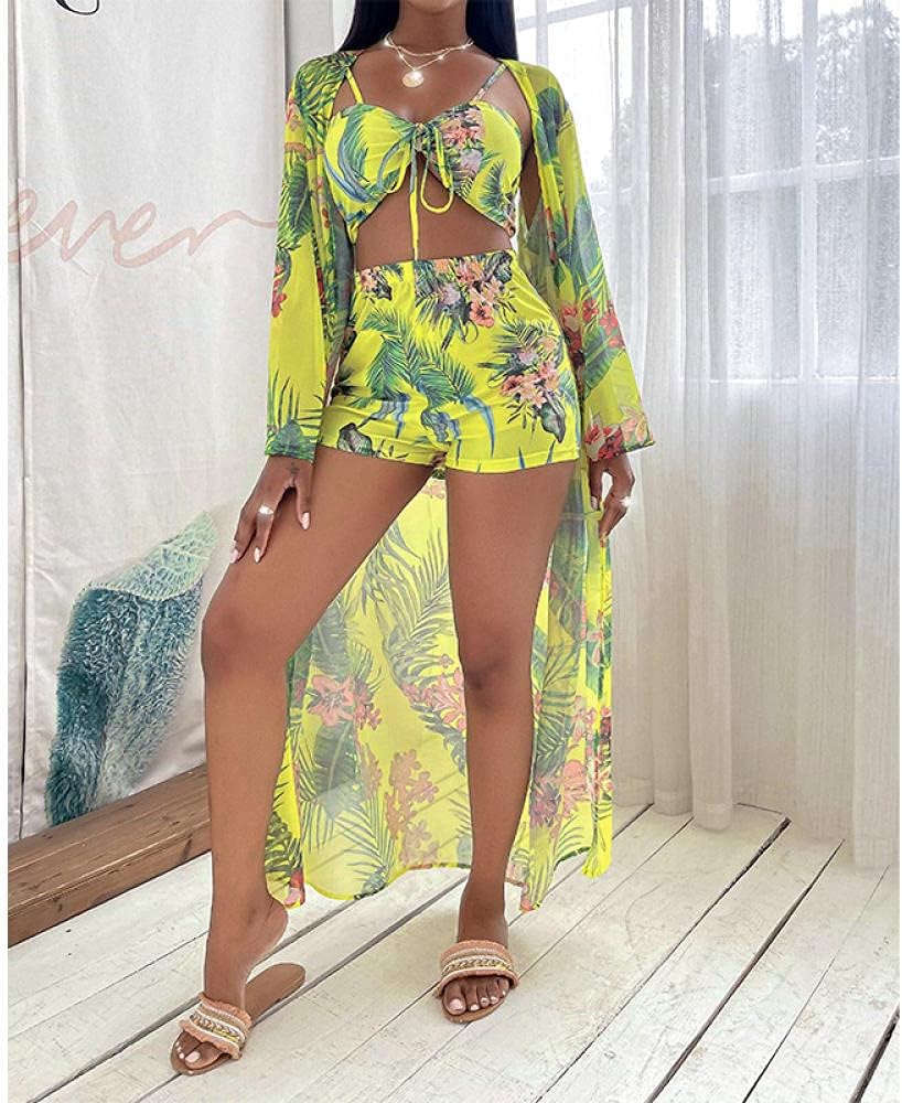 Swimwear Monokini Swimsuit See Bikinis,Three-Piece suitcresses, Floral Fashion Bikini-Yellow_M,Women Soft Swimming Costume