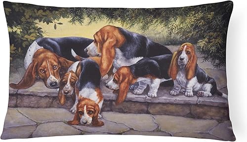 Caroline's Treasures BDBA0276PW1216 Basset Hound Puppies, Momma and Daddy - Almohada decorativa de tela de lona, lavable a máquina, almohada