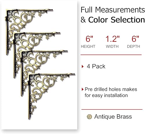 Miniatura 41 de NACH Soportes decorativos para estantes, paquete de 4 unidades de 6 x 1.3 x 6 pulgadas, soporte de estante de hierro fundido negro, soportes