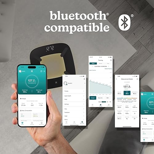 Miniatura 8 de Homedics Báscula inteligente digital, pantalla LED con detección de movimiento, análisis de 13 métricas corporales, sincronización Bluetooth,