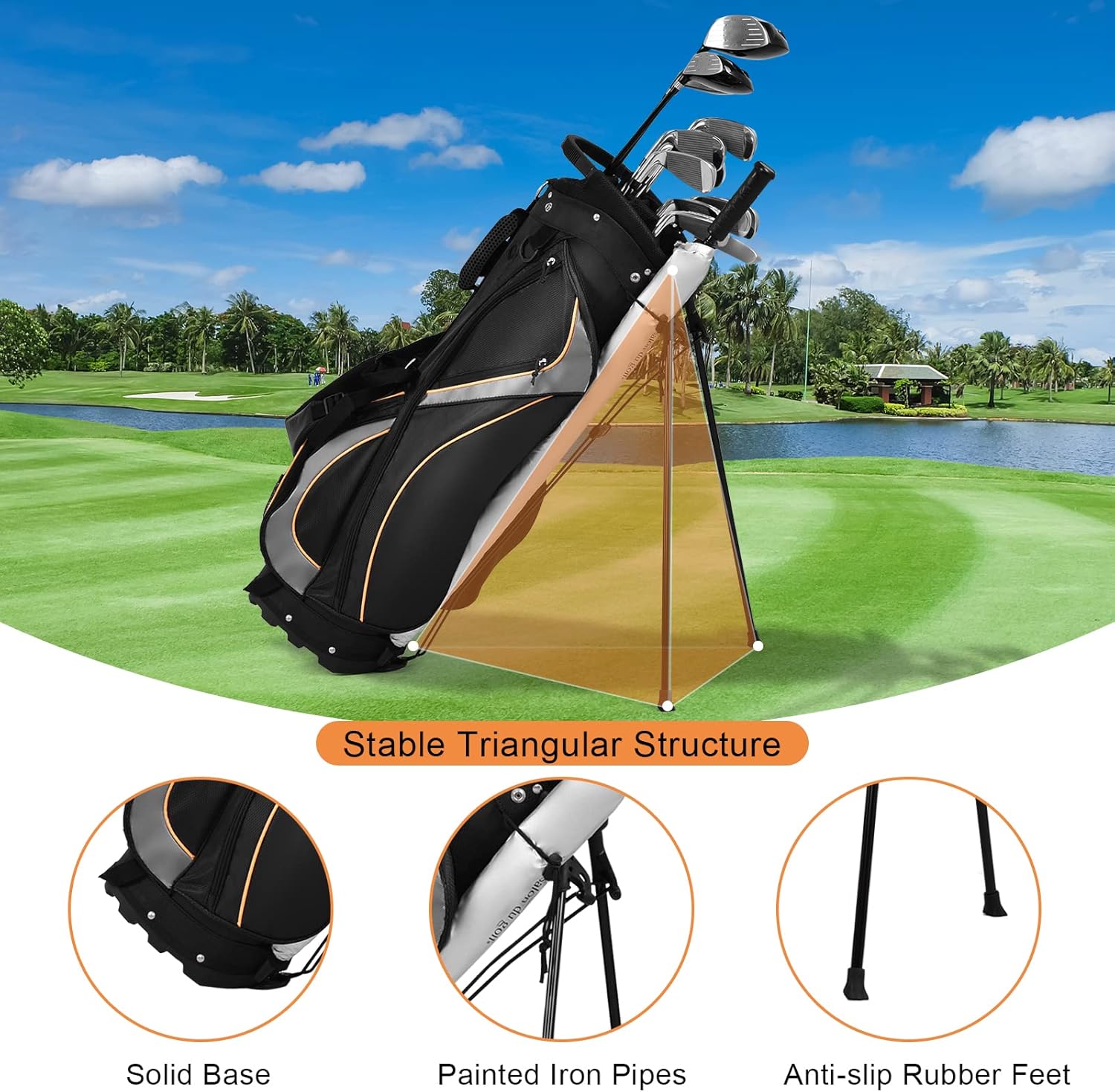 GYMAX Golf Stand Bag, Golf Cart Bags with 8-Way Divider, Rain Hood & Double Shoulder Straps, Lightweight Portable Club Bag for Men Women