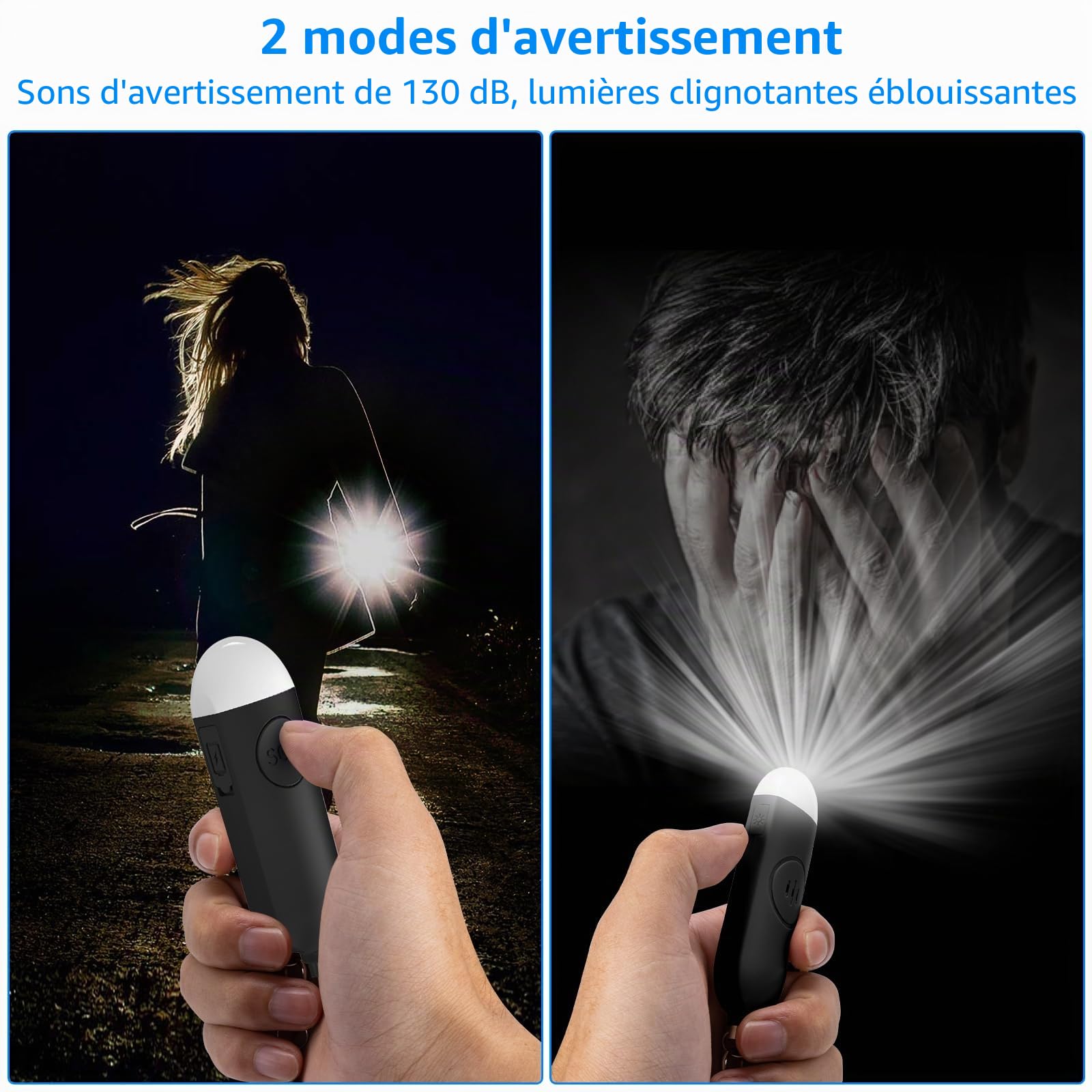 Alarme de Poche Rechargeable, Auto-défense Personnel Indispensable avec Une Sirène Anti-agression de 130 DB et Lumière LED, pour Femmes, Enfants et Personnes agées