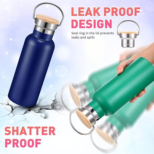 Miniatura 4 de 10 botellas de agua deportivas de acero inoxidable a granel de 17 onzas con aislamiento de doble pared con asa y tapa de madera a prueba de fugas,