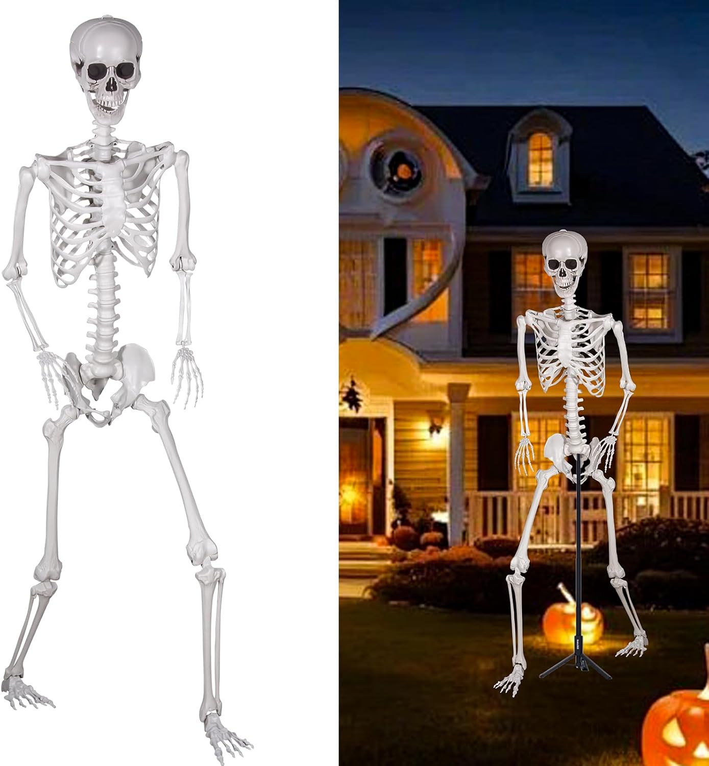 7.9ft Halloween Full Size Skeleton, Realistic Giant Human Skeleton Bones with Full Body Posable Joints, Scary Plastic Large Skeleton for Halloween Graveyard Haunted House Spooky Scene Décor