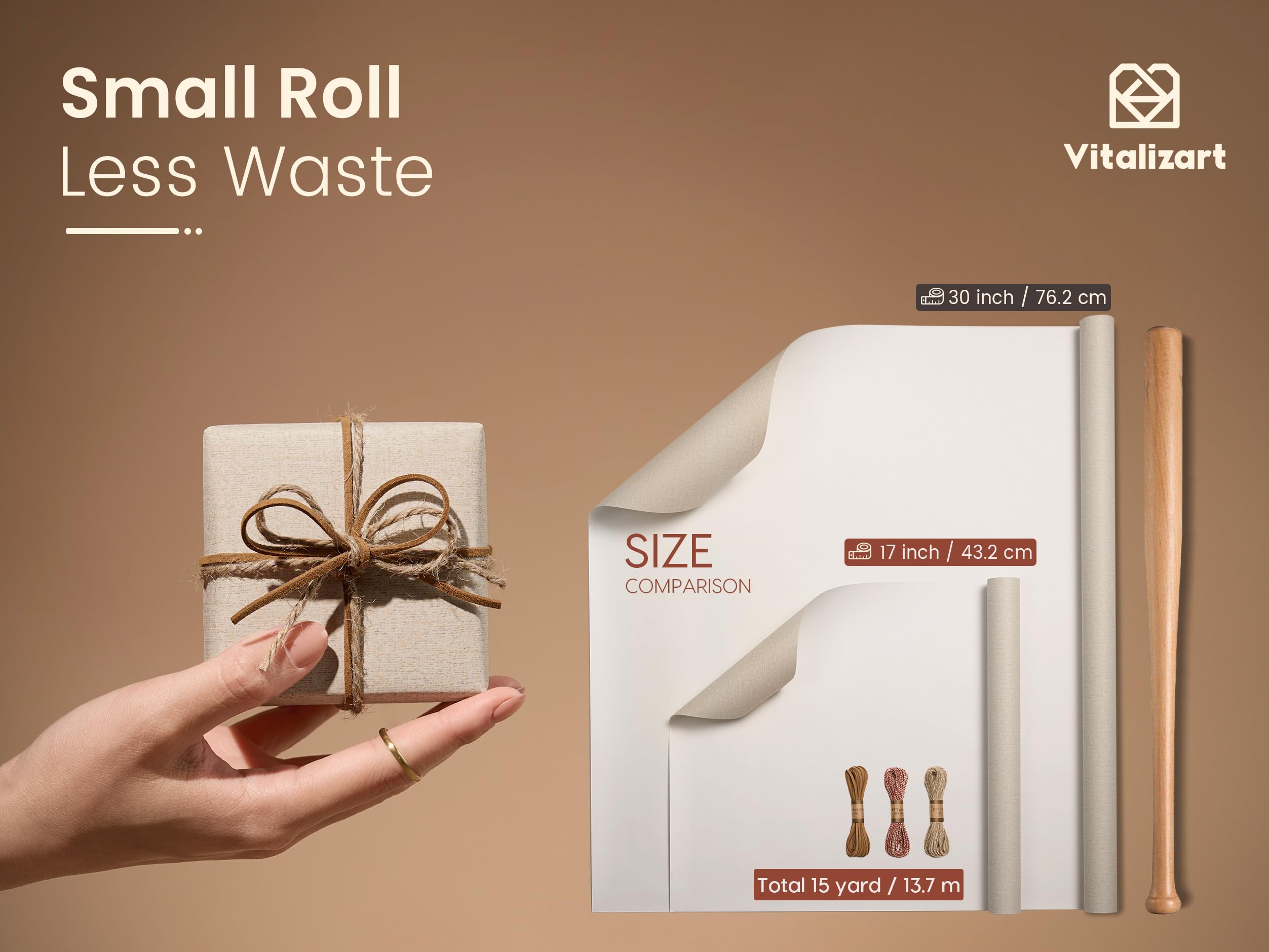 Vitalizart Geschenkpapier-Set aus Kraftpapier, 43,2 cm Rolle mit Bindfäden und Geschenkanhängern, umweltfreundlich, extra dick, All-in-One-Set für Weihnachten, Geschenkverpackung, Geburtstag