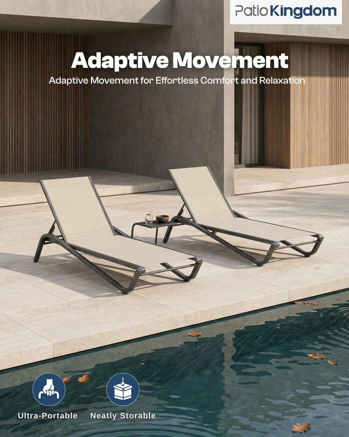 Set of 2 Patio Chaise Lounge Chairs, All-Weather Aluminum Pool Loungers for Outside, 5-Position Adjustable Sunbathing Chair for Deck, Backyard & Poolside, Rust-Proof & Stackable, Beige