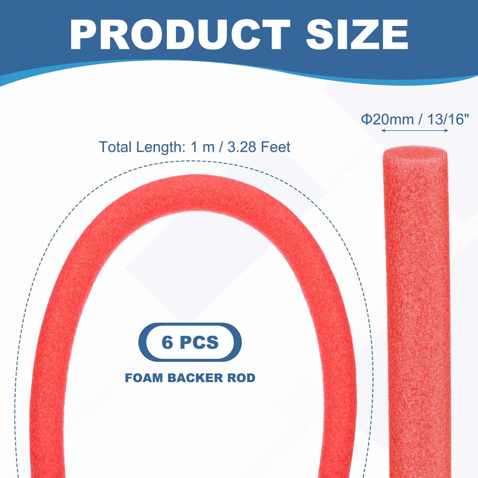 PATIKIL Backer Rod 13/16 in x 3.3 Ft, 6 Pcs Foam Rod Caulk Saver Expansion Joint Filler Rope Weather Strip Foam Noodle for Gaps Concrete Crack Filling DIY Craft (20mm Dia), Red