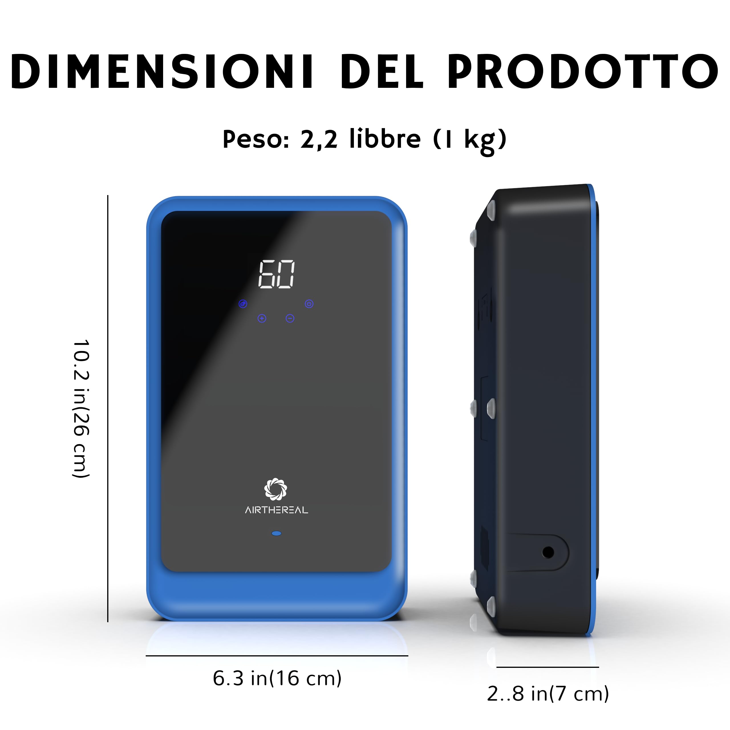 Airthereal AH1000 Generatore di Ozono 2-in-1 per Acqua e Aria, con 2 Modalità, Timer e Generatore di Ioni Negativi – Purifica Acqua, Aria, Panni, Frutta e Verdura