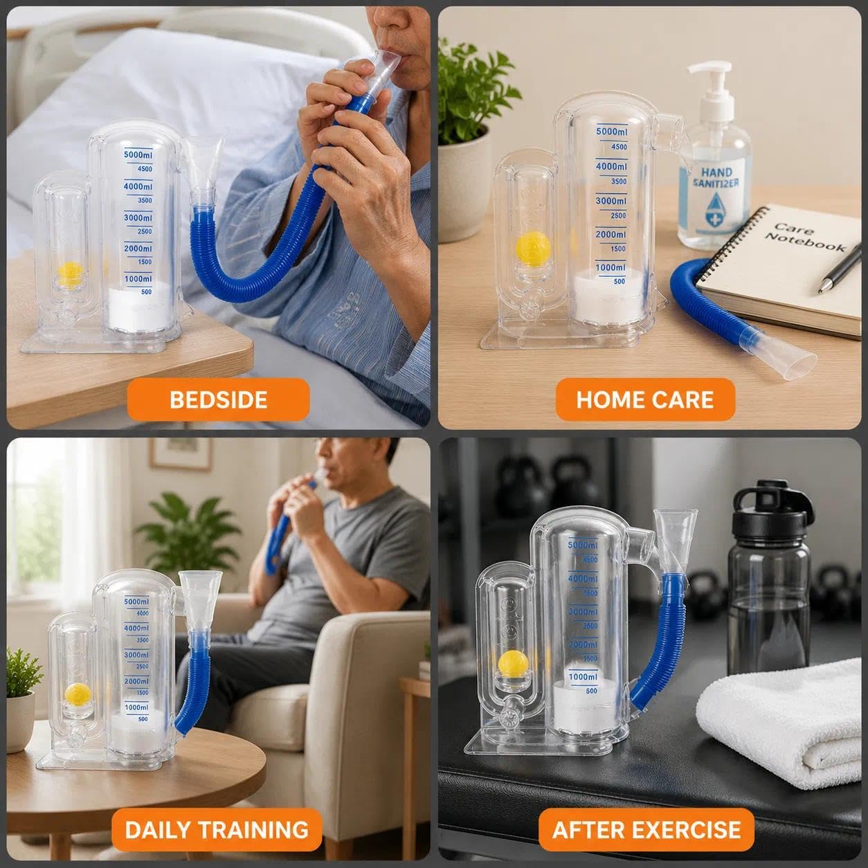 Incentive spirometr 5000 ml, trenażer płuc, trener głębokiego oddychania ze wskaźnikiem przepływu, do ćwiczeń oddechowych, rekreacji pooperacyjnej