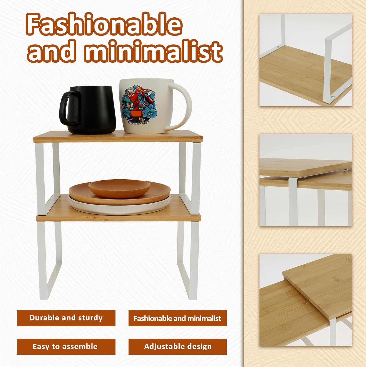 2Pcs Cabinet Organizer Shelf, Modern Kitchen Counter Shelf, Adjustable Shelf for Kitchen Cabinet Pantry Countertop
