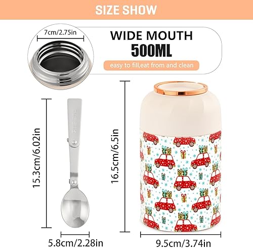 Miniatura 3 de MCHIVER Christmas Red Truck Snowflake Food Jar with Spoon Stainless Steel Vacuum Insulated Food Container 17 oz Thermos for Lunch