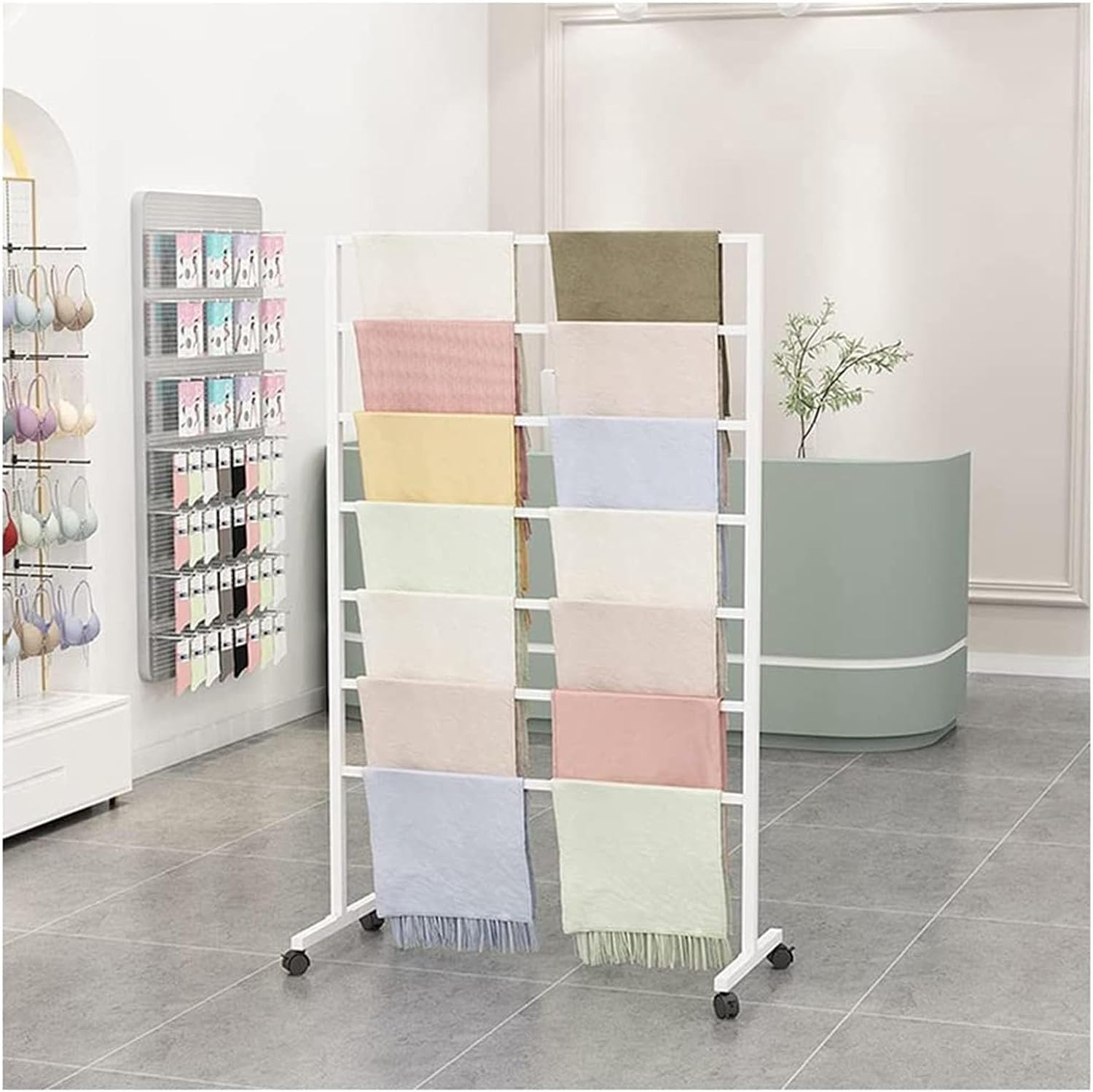 HPTHLY Silk Scarf Rack With Pulley - Simple Scarf Display Rack - Floor Display Rack For Fabric, Shawl, Clothing Display Racks For Retail Stores, Metal Hijab Hangers, Floor (B-100X40X145Cm)