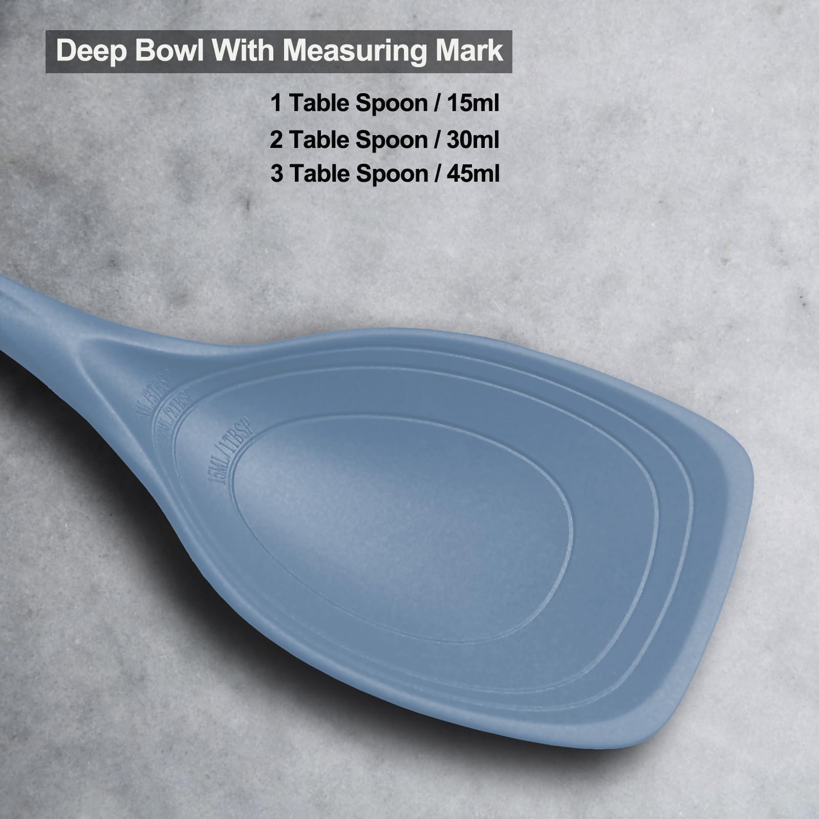 Cuchara de cocina grande de silicona, juego de cucharas sólidas antiadherentes con perno profundo y marca de medición para mezclar, servir, escurrir, recoger, raspar, utensilios de cocina resistentes