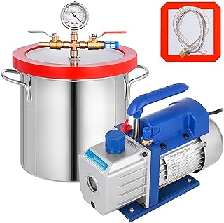 VEVOR Vacuum Pump 4 CFM 1/3HP Single Stage Pump with 2 Gallon Vacuum Degassing Chamber 7.5L Vacuum Chamber Stainless Steel