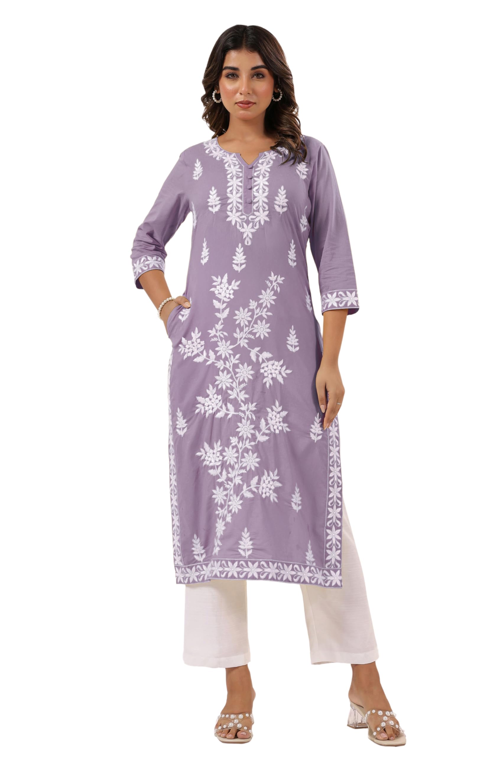 Janasya Women's Pure Cotton Embroidered Straight Kurta
