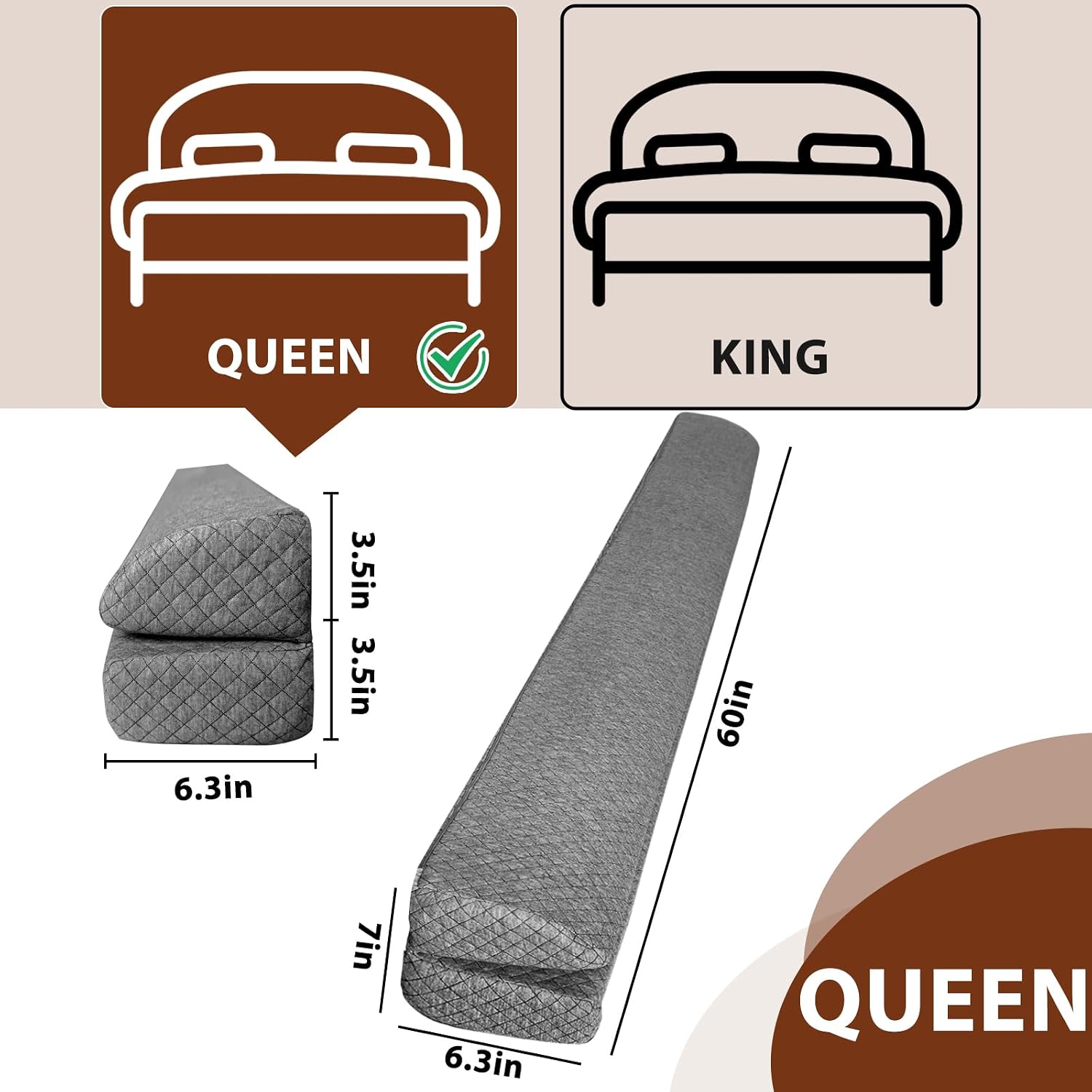4 Modes Queen Size Pillow Wedge for Headboard Gap, Foldable Bed Wedge Pillow, Bed Gap Filler Fill The Gap (0-7"), Mattress Gap Filler Long Pillow Between Headboard and Mattress (Dark Grey, Queen) image 5