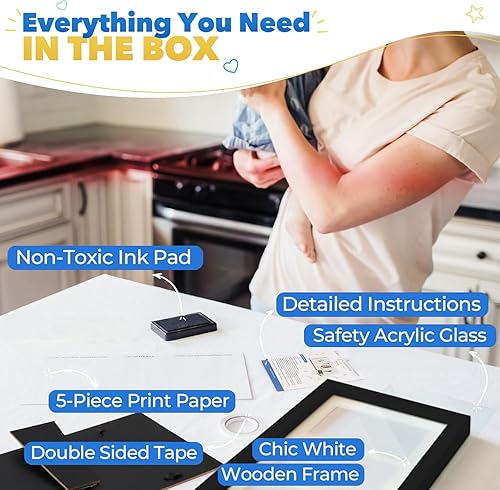 Miniatura 2 de Bubzi Co Kit de huellas de manos y marco de fotos de huellas para niñas y niños recién nacidos, set de regalo único para baby shower, decoraciones