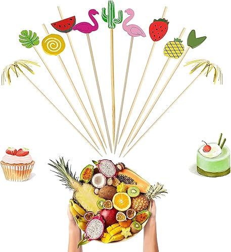 Miniatura 9 de Palillos de dientes de cóctel para aperitivos, 100 piezas de frutas tropicales, palillos de cóctel de frutas decorativas, frutas, cupcakes,