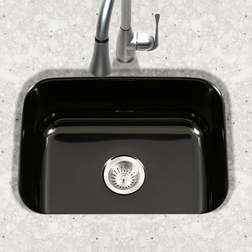 Miniatura 8 de Houzer PCS-2500 - Fregadero de cocina de acero inoxidable esmaltado de porcelana de acero inoxidable con un solo tazón, duradero, elegante y