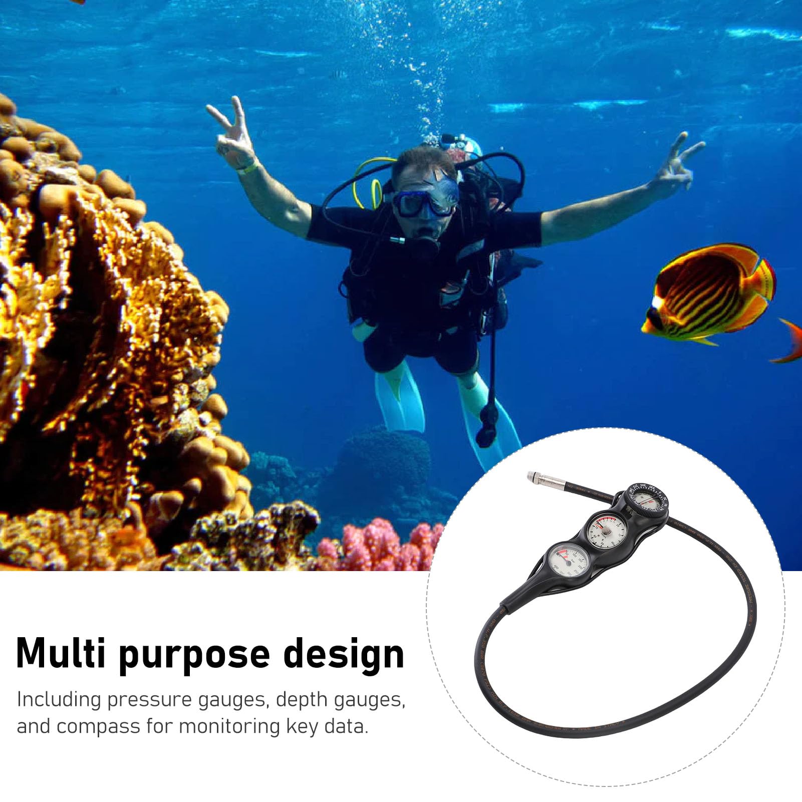 Keenso Consola de Buceo, 3 Consola de Buceo con Presión de Profundidad y Brújula para Buceadores Fáciles de Leer y Llevar Material Robusto