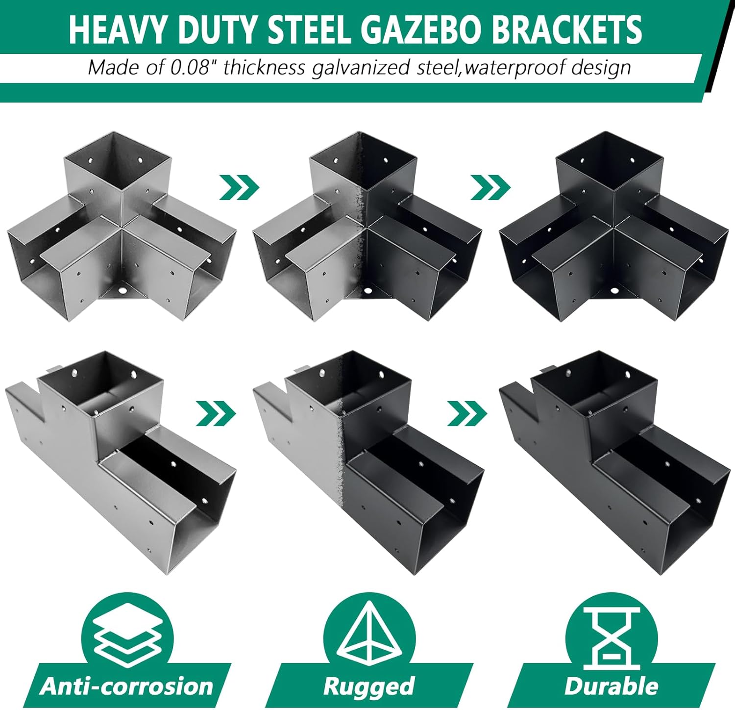 Pergola Bracket kit,3-Way Right Angle Corner & T-Shaped Flat Bracket for 4" x 4" (Actual: 3.5" x3.5'') Wood Beam for Outdoor Gazebos,Patio Pergolas,Log Cabins - 6Pack