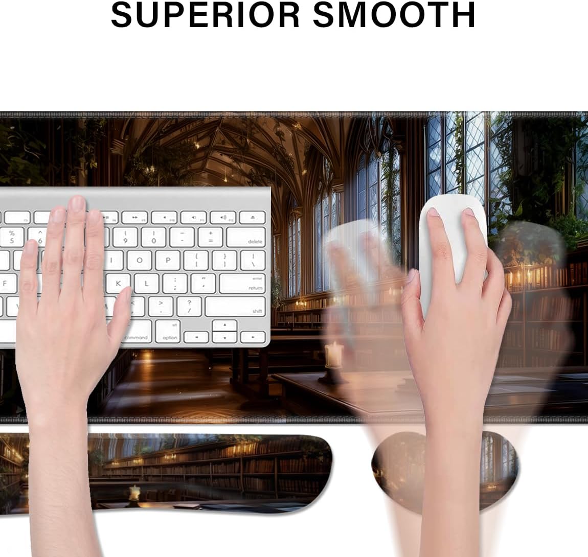 Desk Pad and Keyboard Wrist Rest, Large Mouse Pad + Keyboard Pad+Mouse Wrist Support, Non-Slip Desk Mat Protector for Office, Home 31.5×11.8 Inches Cathedral