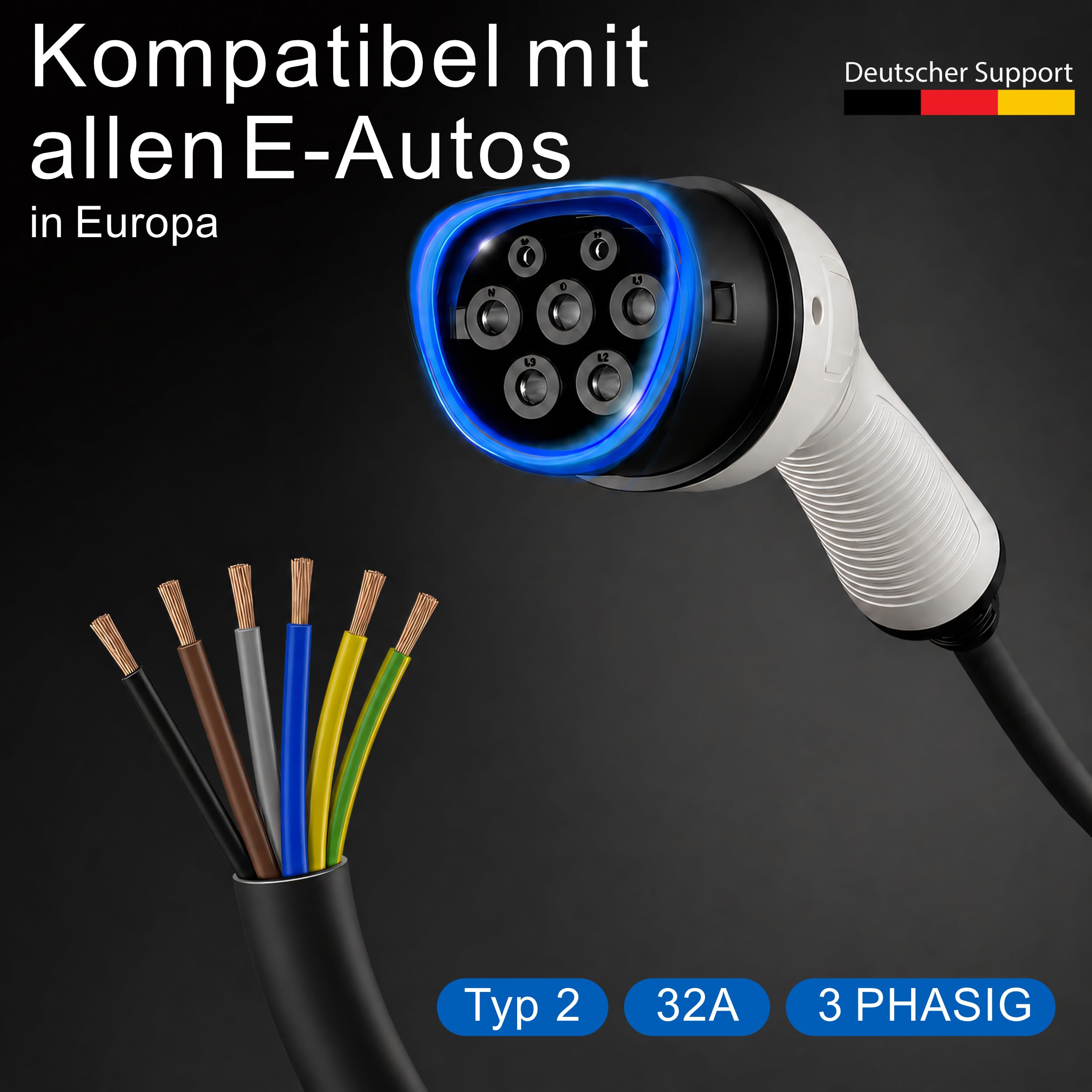 Cable de carga tipo 2, 22 kW, 15 m, extremo abierto para coche eléctrico e híbrido • Cable de repuesto 3 fases 32 A para EV PHEV • Adecuado para todos los coches E modelo 3 S X Y, ID3, ID4, ID5