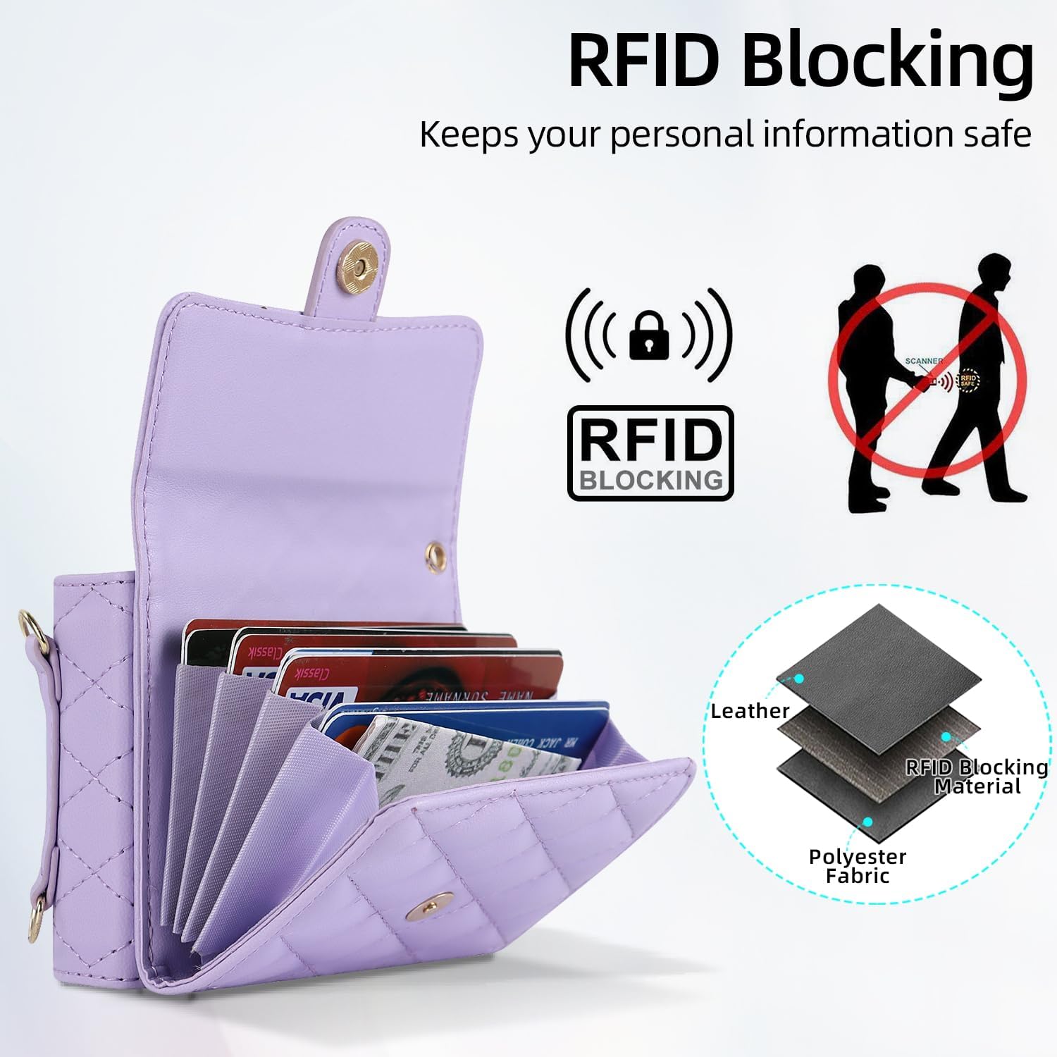 CASEOWL Compatible for Samsung Galaxy Z Flip 5 Case Wallet Crossbody Leather with Card Holder, Removable Shoulder & Wristlet Strap for Women, Purple