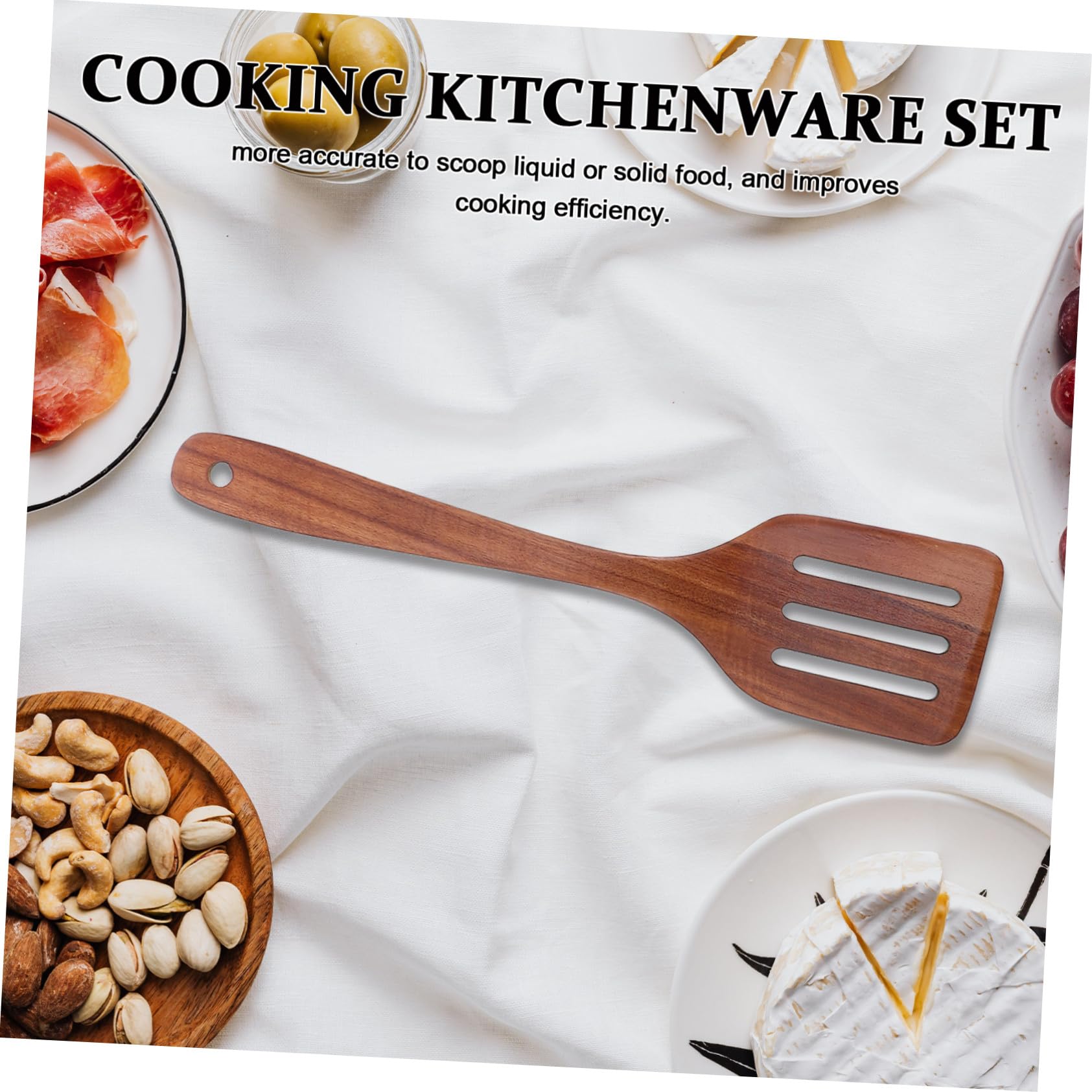 Cabilock Utensili da Cucina in Legno Cucchiaio Spatola per Friggere Mestolo per Servire Cucchiaio per Mescolare Paletta per Mescolare Utensili per Cucinare