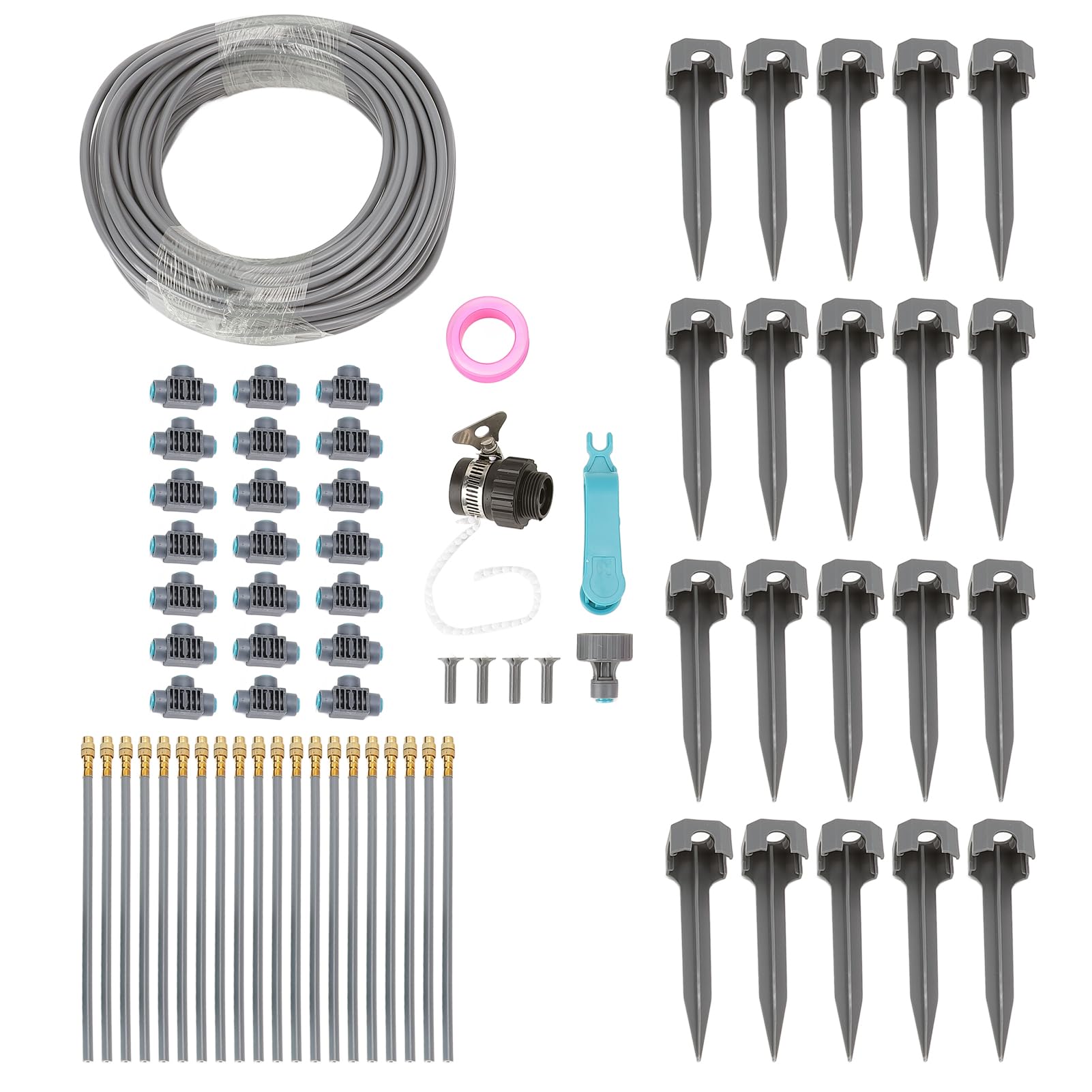 Generic di Irrigazione da Giardino Kit di Irrigazione a Goccia da 82 Piedi con Ugelli Nebulizzatori e Tubo in PVC 4/7 per Prati Serre Aiuole Raffreddamento di Piante da Esterno