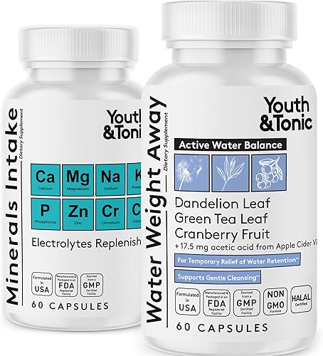 Youth & Tonic Píldoras para eliminar el peso del agua – Deshinchazón y retención de agua para hinchazón del vientre, diurético natural para mujeres