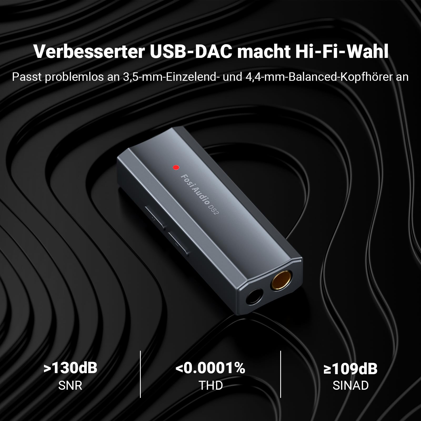 Fosi Audio DS2 Kopfhörerverstärker DAC 3,5 mm USB C Klinke Audioadapter Tragbarer Verstärker mit Dual-Ausgang DSD256 4,4 mm symmetrischer hochauflösender CS43131 Chip für iPhone iPad