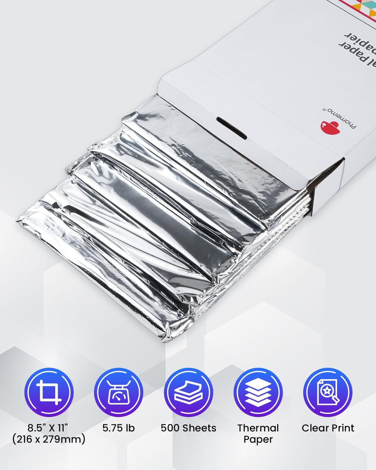 Phomemo G100 Pro Upgraded WiFi Direct Print Portable Printers Wireless for Travel & 500 Sheets Thermal Printer Paper 8.5 x 11 Inch