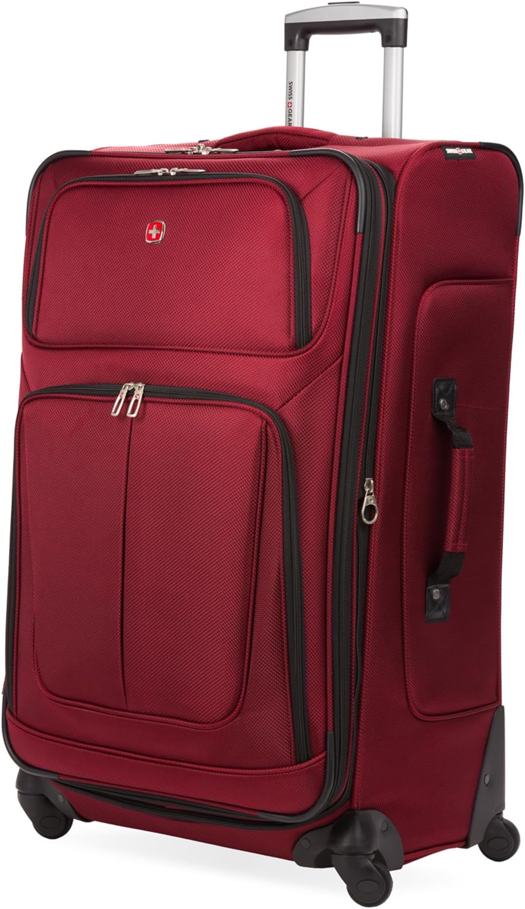 Sion Softside Expandable Spinner Luggage Durable Lightweight Travel Suitcase, Burgundy, Checked-Large 29-Inch
