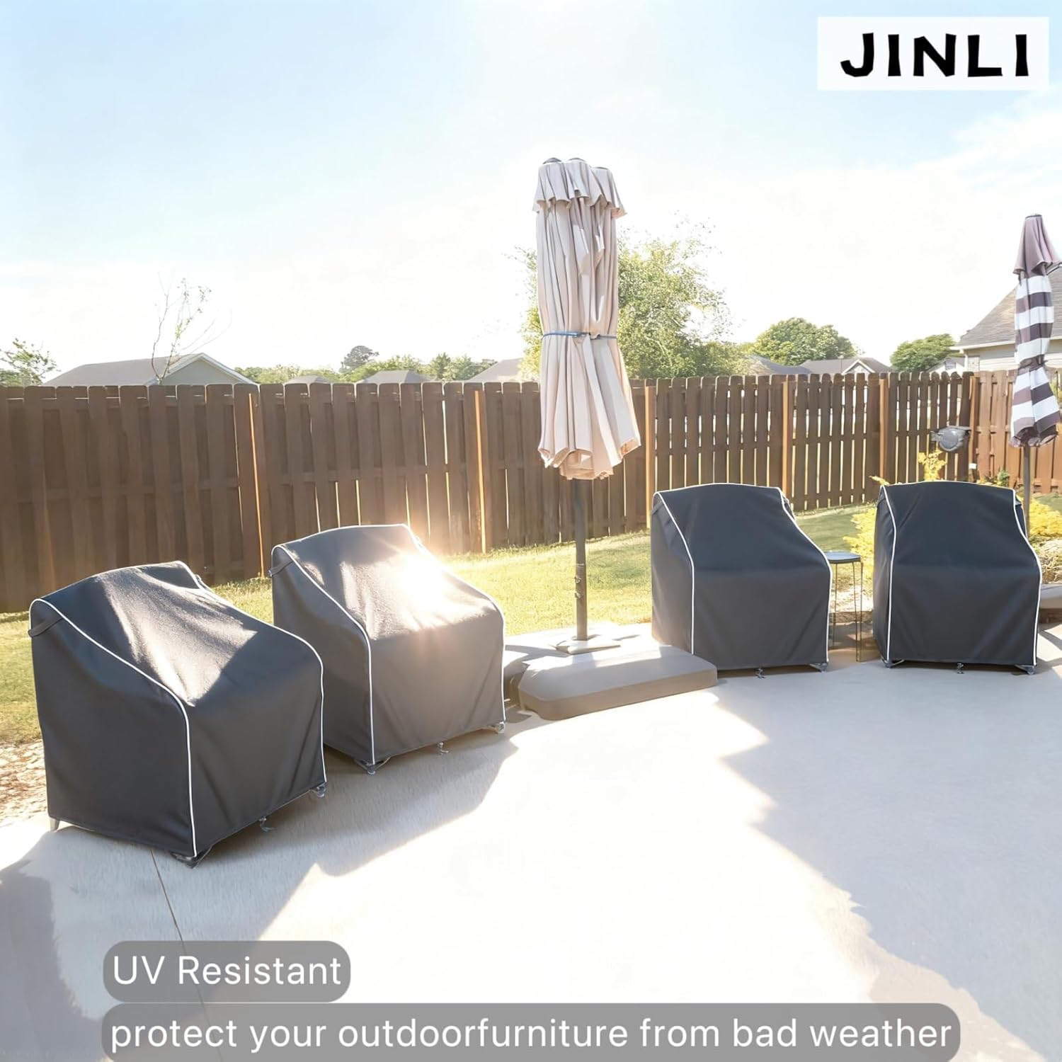 JINLI Waterproof Patio Adirondack Chair Cover 4-piece Set, Lawn/Garden Outdoor Furniture Cover, Suitable for Maximum Chair Size 32 inches Wide x 35 inches deep x 36 inches high (Black)